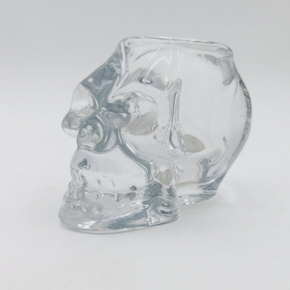 Heavy Clear Glass Skull Holder or Candle Decoration or Small Object Display - Picture 1 of 10